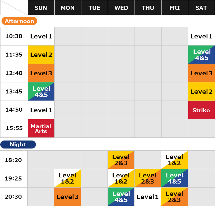 Nagoya Studio Class Schedule